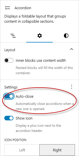set auto-close to on for the accorrdion block